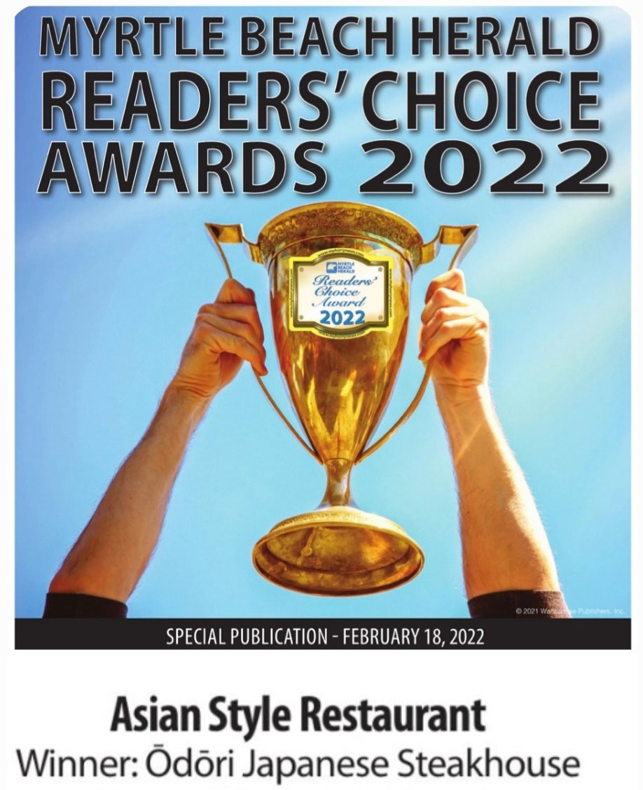 Myrtle Beach Herald Readers' Choice Award 2022 for Asian Style Restaurant